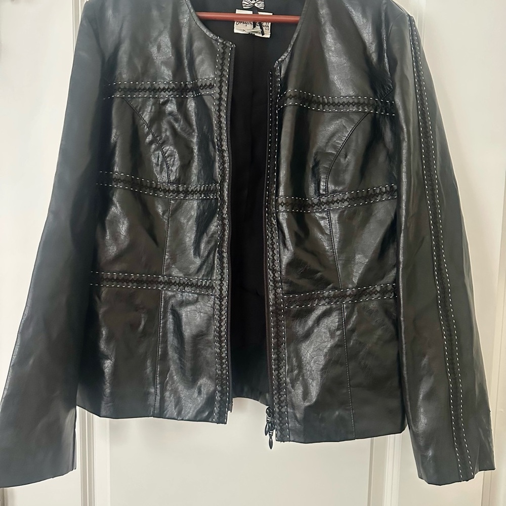 Joseph Ribkoff Black Leather Jacket with Stud Detailing Size 14